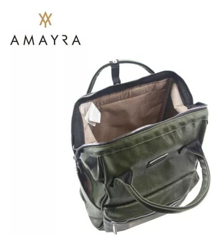 Mochila Amayra Eco Cuero Original Reforzada Verde Resistente Duradera Impermeable Espaciosa Comoda Escolar Universitaria Viaje Trabajo Unisex