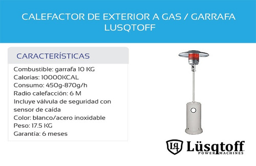 Calefactor Hongo Jk1009 Garrafa 10kg Lusqtoff Faena Srl