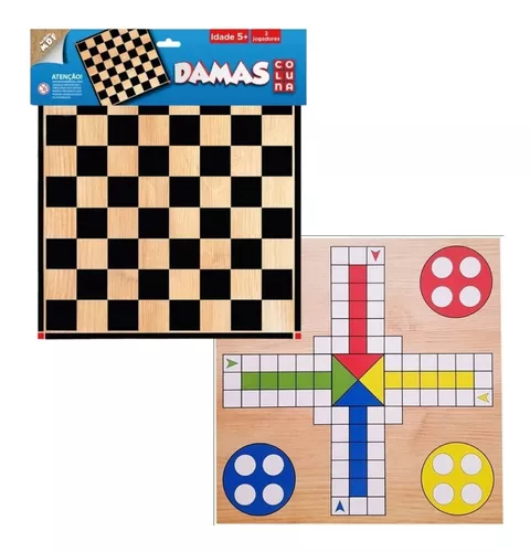 Jogo de dama com tabuleiro de madeira mdf + 24 peças