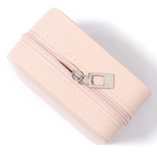 Joyero portátil organizador con cremallera funda de viaje de piel color nude