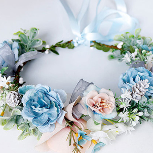 Diadema Con Forma De Corona De Flores Azules Artificiales En