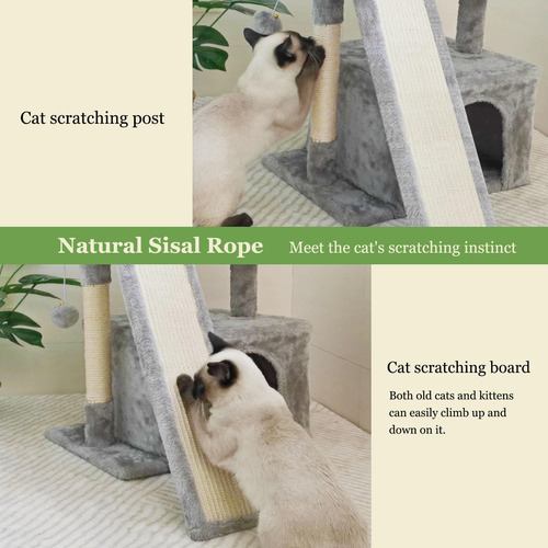 Torre Para Gatos Con Rascador Y Casa Gris Claro