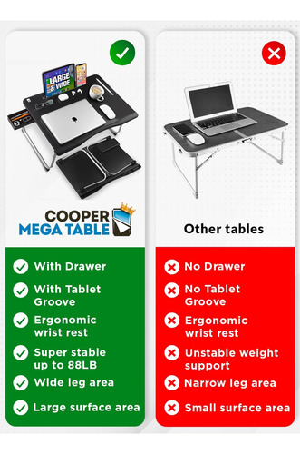 Cooper Mega Table Xxl - Computadora Portátil Cama, Ban...