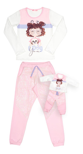 Conjunto Infantil Com Paetê Ma0153 Mais A Roupa Da Boneca