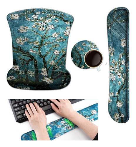 Kit 3 Alfombrilla Mouse Pad, Reposamuñecas, Posavasos 