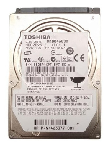 Imagen 1 de 5 de Pack 4 Discos Duros Toshiba + Mk8046gsx 80gb 2.5 5400rpm 8mb
