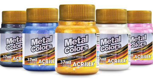 Kit 5 Tinta Acrílica Metálica Metal Colors 37ml Acrilex