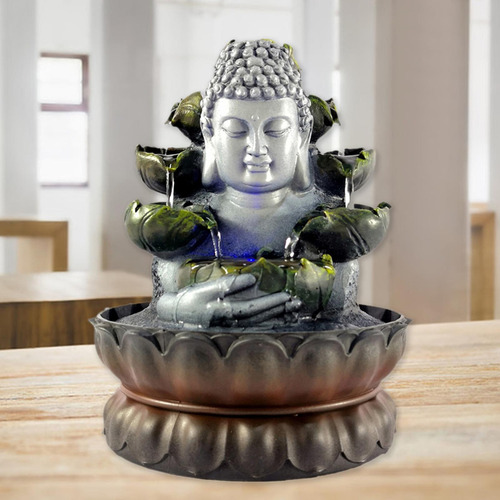 Fuente De Mesa De Buda Fengshui Cascada Patio Base Marrón