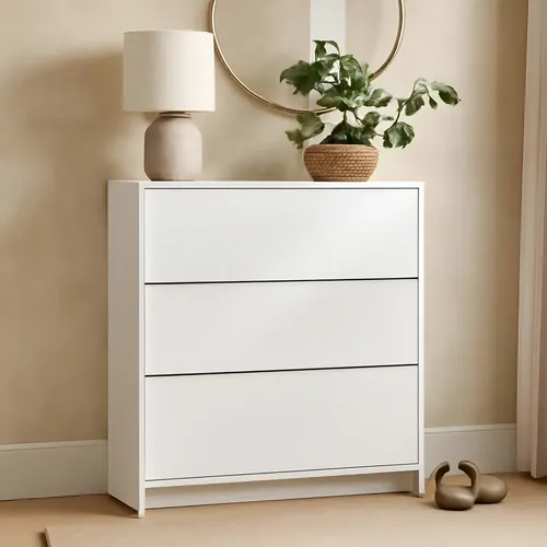 Sapateira De Madeira 3 Portas Basculante Quarto Sala Cor Branco