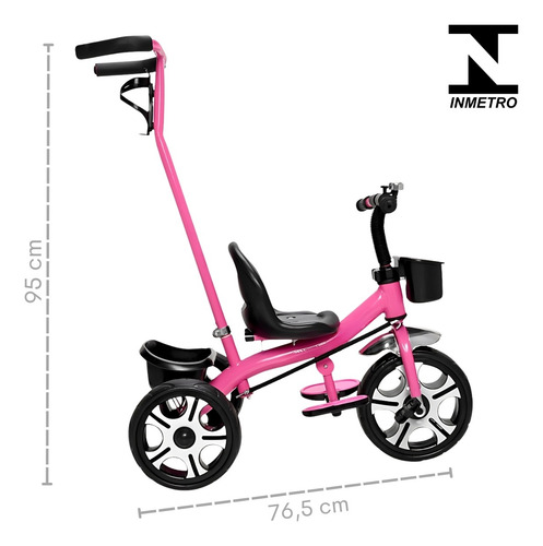 Triciclo Infantil Com Haste Direcionável E Porta Garrafa