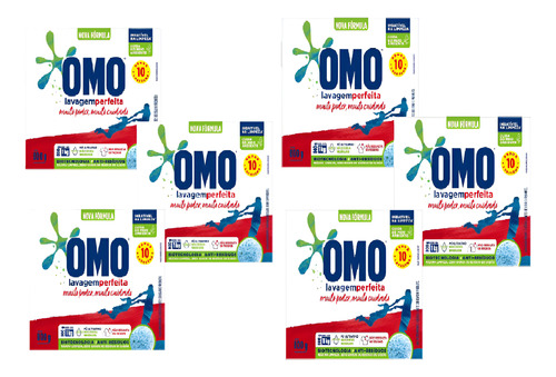 Kit C/06 Sabão Em Pó Omo 800g Lavagem Perfeita Econômico