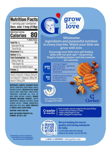 Gerber Pick-ups Alimento P/bebés Pasta Estilo Mex 164 G 4 Pz