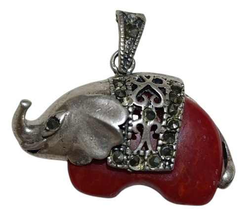 11- Dije Elefante Hindú De Plata 925, Con Marquesitas+piedra Rojo