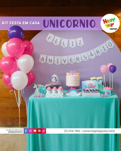 Imagem 10 de 10 de Kit Festa Unicórnio Happy Day Festa Em Casa Decoração