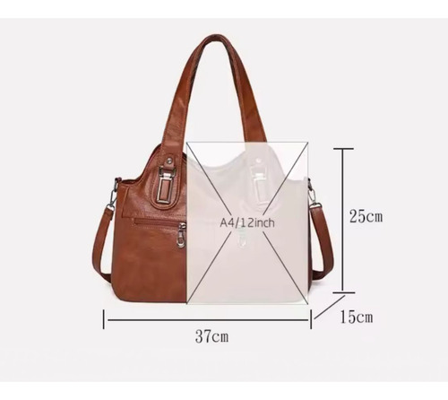 Cartera Bolso De Mujer Grande Estilo Básico De Eco Cuero Violeta Liso Cromado Violeta