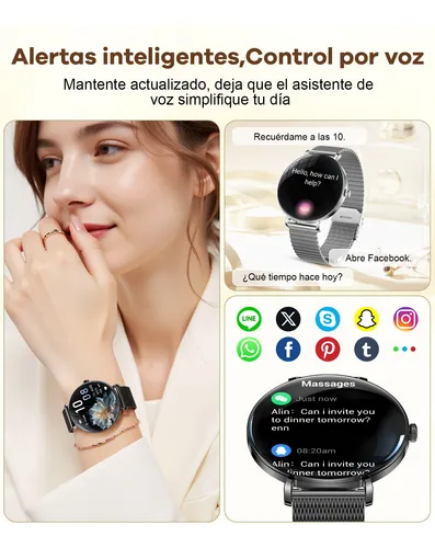 Reloj Inteligente Mujer,pantalla Hd 1.43'' Con Llamada Bluetooth Para iPhone Andriod (incluye Dos Correas)fv17-c Negro