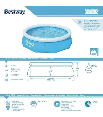 Imagen 3 de 5 de Pileta Inflable Redonda 305 X 76 3800 L Piscina Envio Gratis