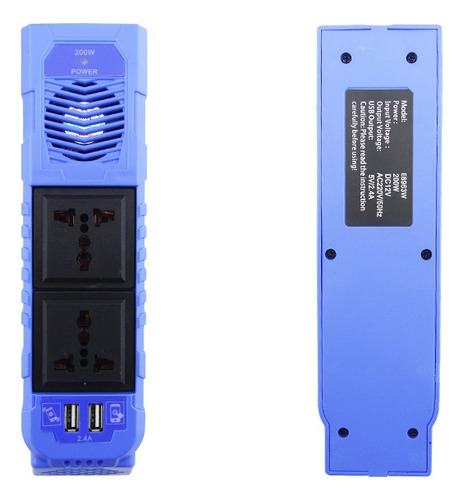 Inversor De Voltaje De 12 V, 200 W Con 2 Usb Y Pinzas.
