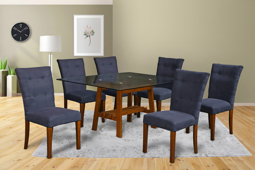 Antecomedor Dianne 6 Sillas Nogal Këssa Muebles Diseño de la tela de las sillas Liso