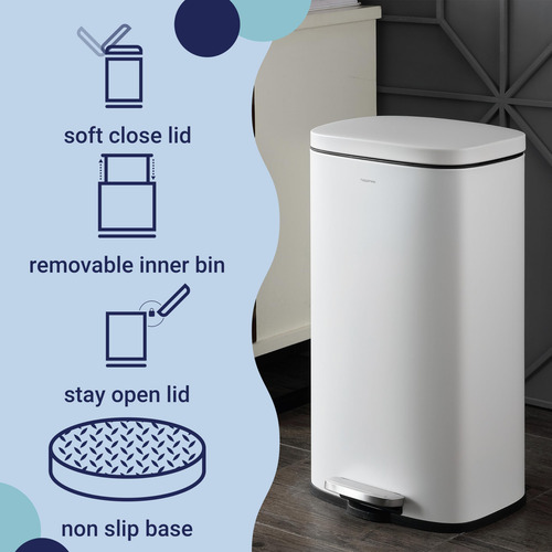 Bote De Basura De 30 Litros Con Tapa Cierre Suave Minimalist