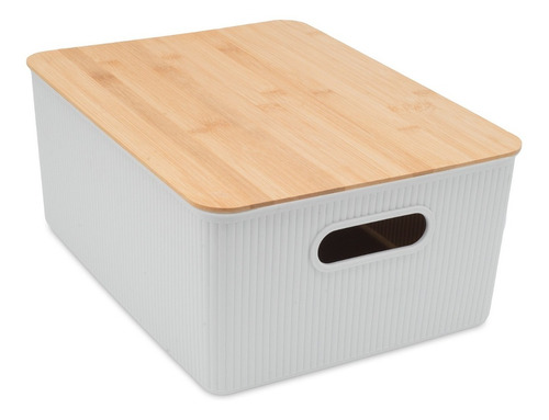 Imagen 3 de 4 de Set X2 Canasto Organizador Plastico Con Tapa Bambu 16 L Rect