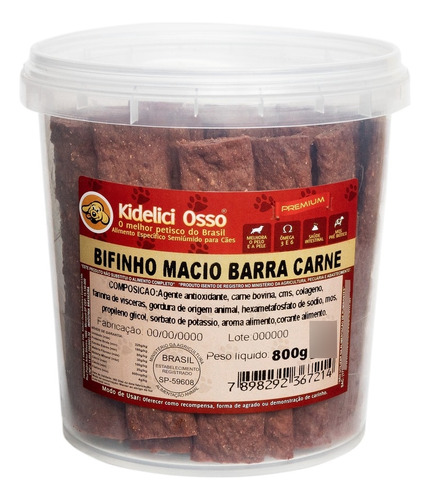Bifinho Macio - Kidelici Osso - Sabor Carne - 800g (pote)