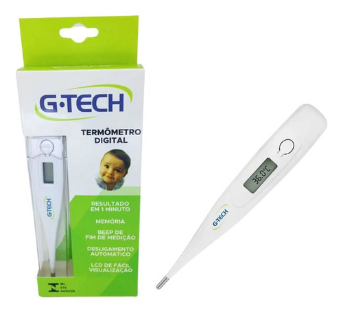 Termômetro Clínico Axilar Febre Th1027 Branco Digital G-tech Amarelo