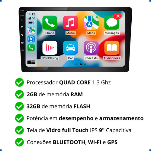 Multimídia Quadcore 9 Polegadas Espelhamento Celular Sem Fio