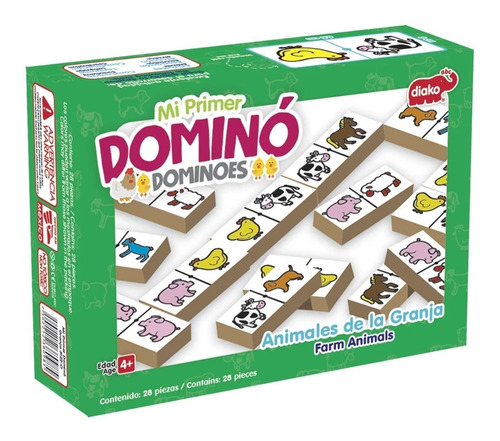 Domino Madera Granja Niños Diako Animales Juego Mesa