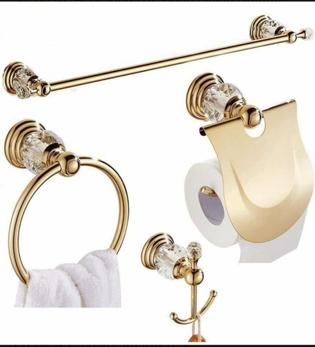 Juego De Accesorios Baño Dorado Pulido. 4 Piezas Toallero