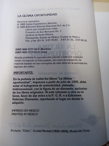 Libro De La Última Oportunidad- Carlos Cuauhtémoc S. (Usado)