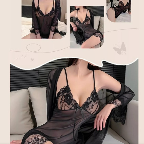 A Lencería Camisón Babydoll De Encaje Conjunto Sexy Mujer