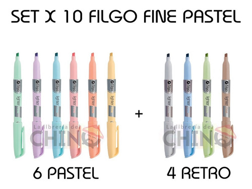 Imagen 7 de 10 de Set X 10 Colores Pastel De Resaltador Filgo Fine Novedad