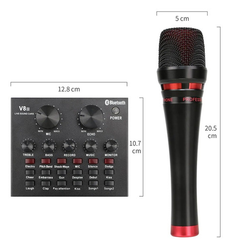 Kit Micrófono Condensador Con Tarjeta Sonido V8 Efecto 4en1