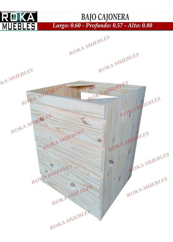 Imagen 1 de 2 de Cajonera Bajo Mesada De Pino 60 Roka