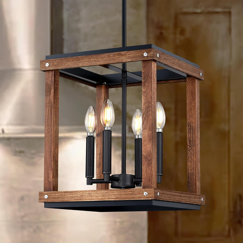 Lámpara De Araña De Madera De Cerezo Con 4 Luces Ajustables