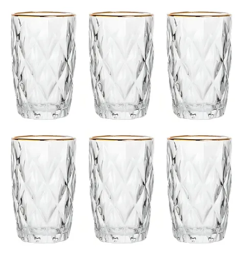comprar Jogo Com 6 Copos Borda Dourada Diamond Transparente 350ml