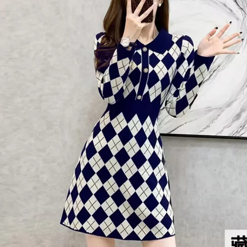 Vestidos De Mujer Delgados A La Moda A Cuadros Para Invierno
