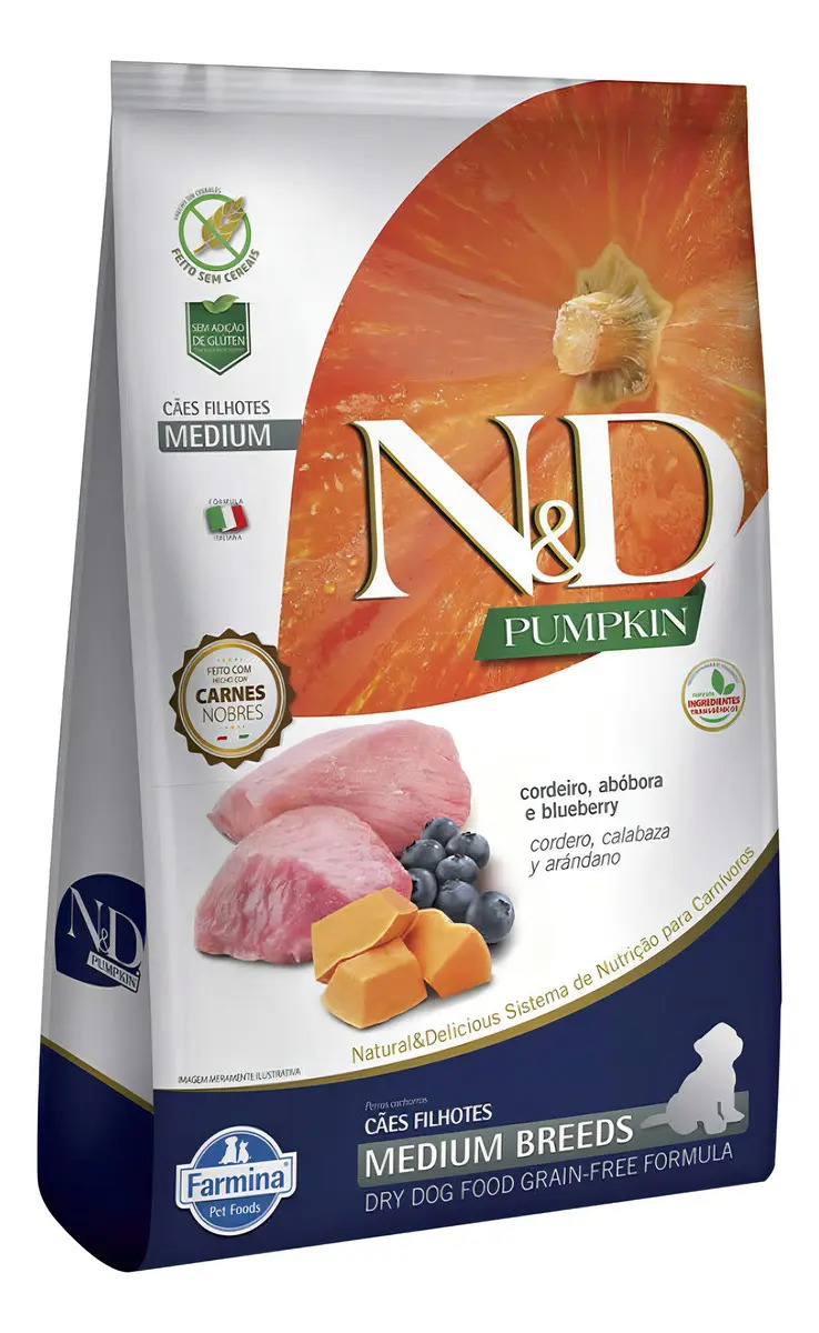 Ração Seca Farmina N&D Pumpkin Cordeiro Cães Filhotes Raças Médias 10.1kg