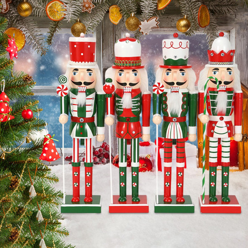 4 Uds. De Muñecos De Madera Cascanueces De Navidad, 25cm