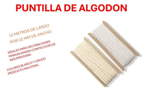 Puntilla De Algodon Por 12 M Modelo 2042 Blanco