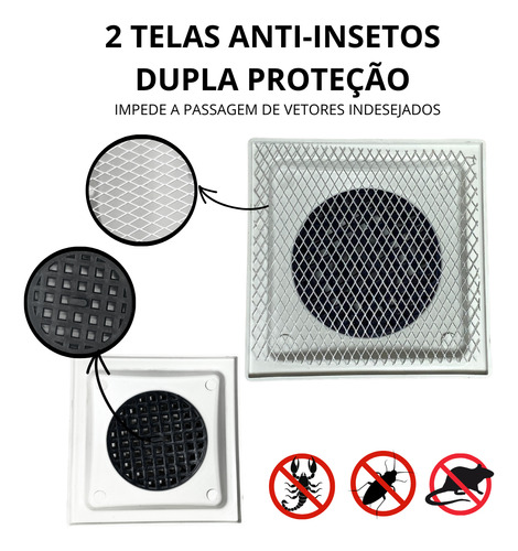 Ralo Inox 304 Palito 15x15 Multi Saída Branco Com Telas