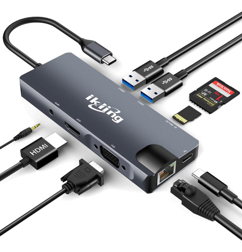 Ikling Usb C Hub, Adaptador Usb C 9 En 1 Con 4k Usb C A Hdmi