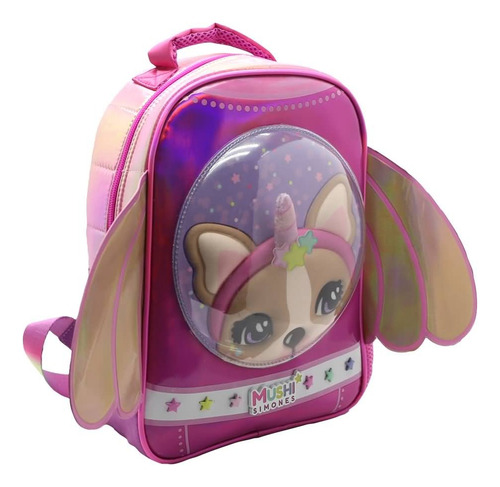 Mochila Escolar Simones Mushi Space Color Rosa Diseño De La Tela Lisa