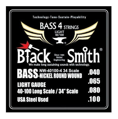 Imagen 2 de 5 de Encordado Bajo 4 Cuerdas 040-100 - Blacksmith Nw40100