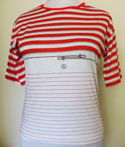 Polera Rayada Blanca Con Lineas Rojas