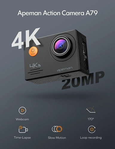 Apeman Cámara De Acción Deportiva A79 Wifi 4k 20mp Micrófono