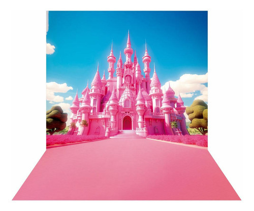 Fundo Fotográfico Cenário Castelo Rosa Tecido 2,2x 1,5m F112 Cor Branco Desenho impresso Vertical