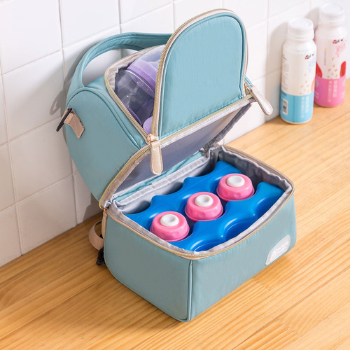Bolso Mochila Pañalera Térmico Turquesa +2 Pilas De Hielo