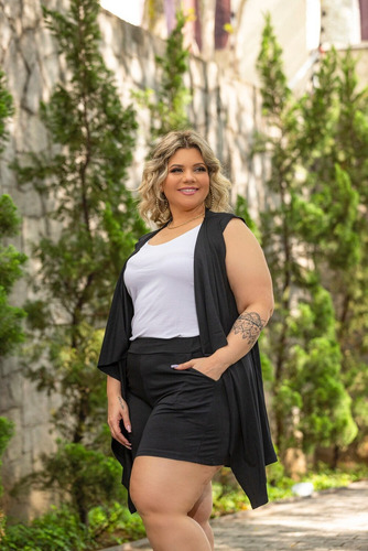 Conjunto Feminino Shorts E Colete Liso Plus Size Mazal